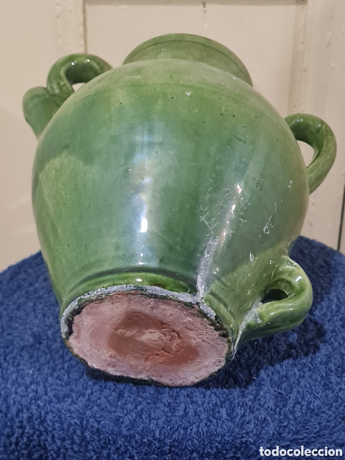 Coleccionismo: Jarra botijo vitrificado en verde - Foto 5