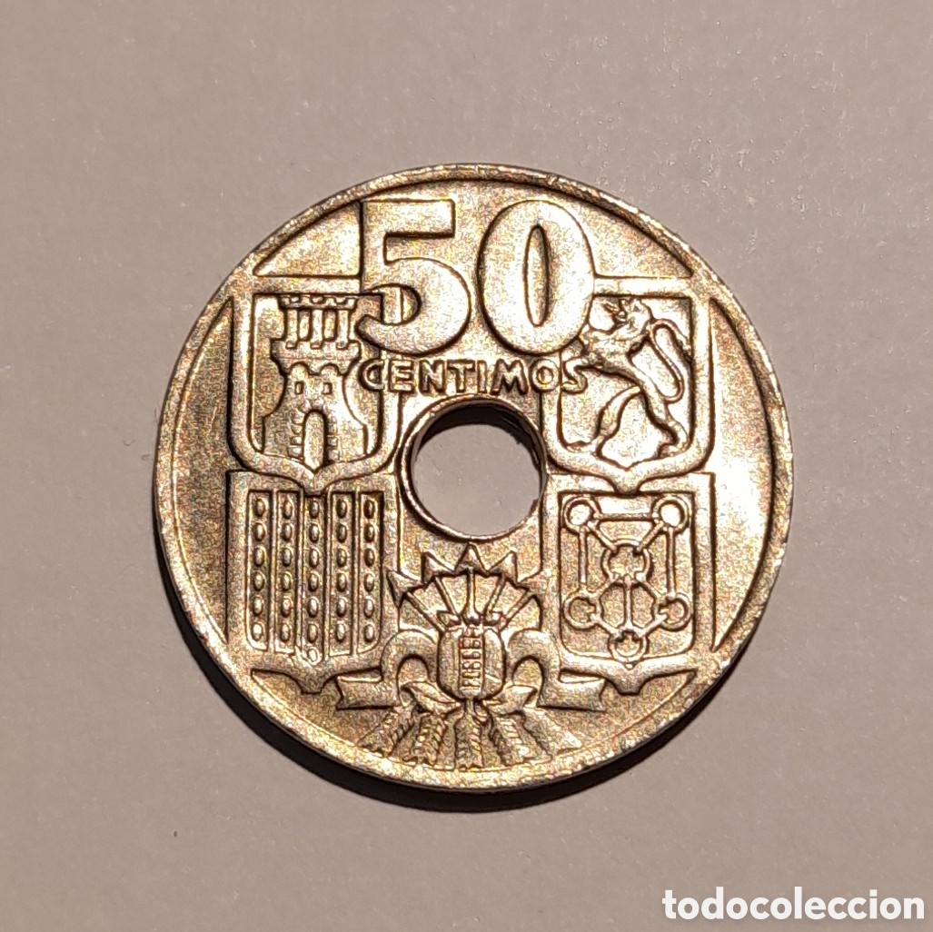 Coleccionismo: 50 C&eacute;ntimos 1949 *19 *Devil S/C con errores ( M&aacute;s en perfil.