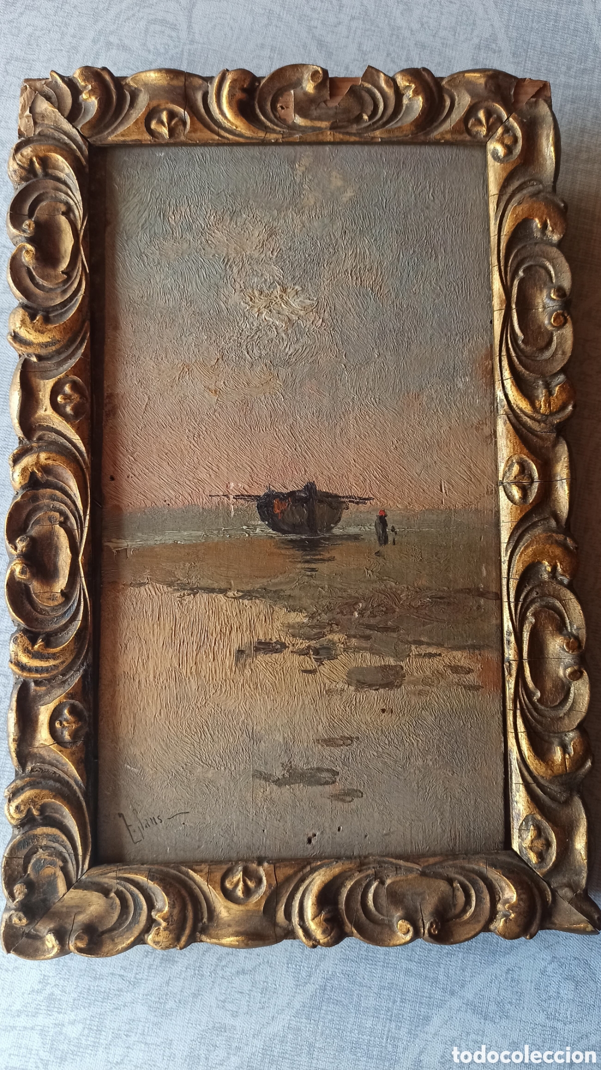 Coleccionismo: Pintura &oacute;leo s/tabla Tomas Sans Corbella (1869-1911).Firmado.