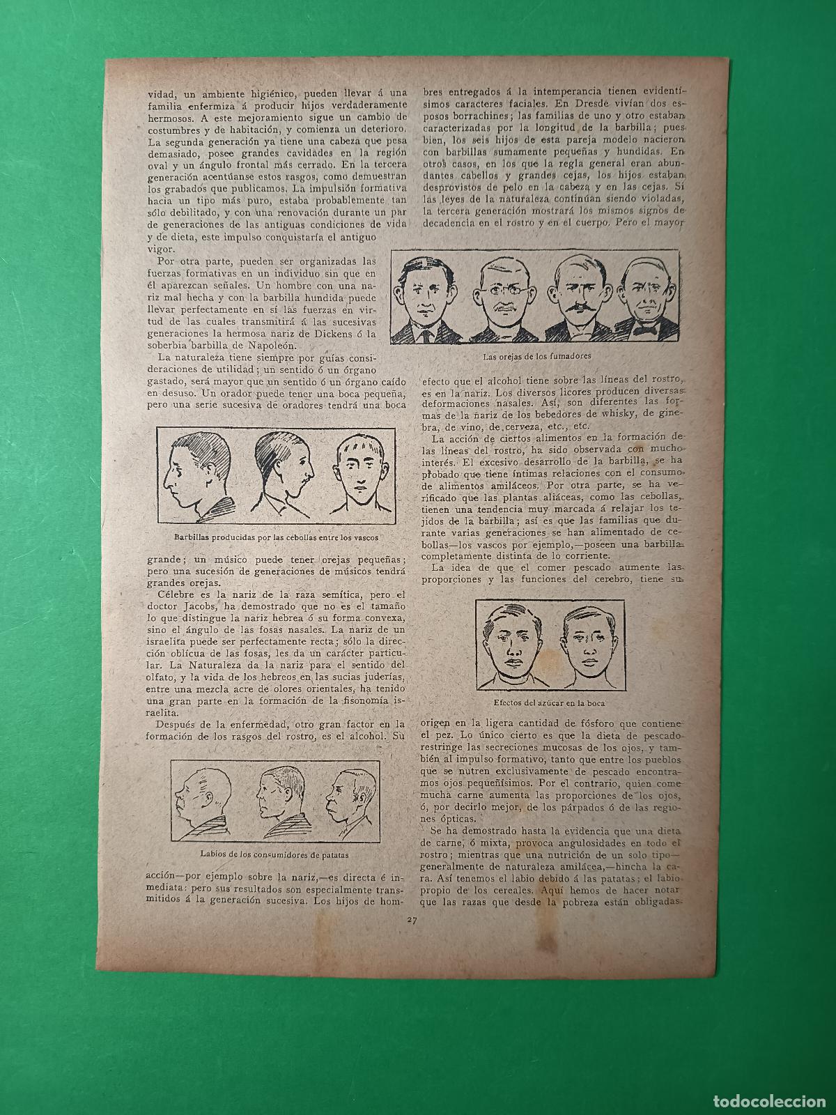 Coleccionismo: EFECTOS DE LA DIETA Y EL CLIMA EN EL ROSTRO - 25/11/1906 - Foto 2