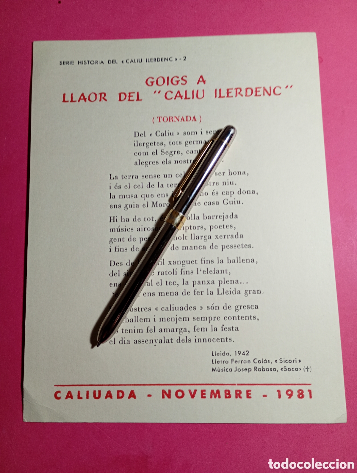 Coleccionismo: LLEIDA 2 DOCUMENTS D&acute;HISTORIA DEL ''CALIU ILERDENC'' CALIUADA 1981 Y 1982 detall a descripci&oacute; i foto