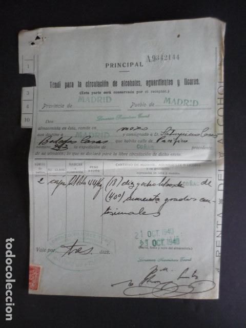 Coleccionismo: RECIBO VENTA DE ALCOHOLES AGUARDIENTES Y LICORES VENTA FABRICA A BODEGAS CASAS MADRID 1940