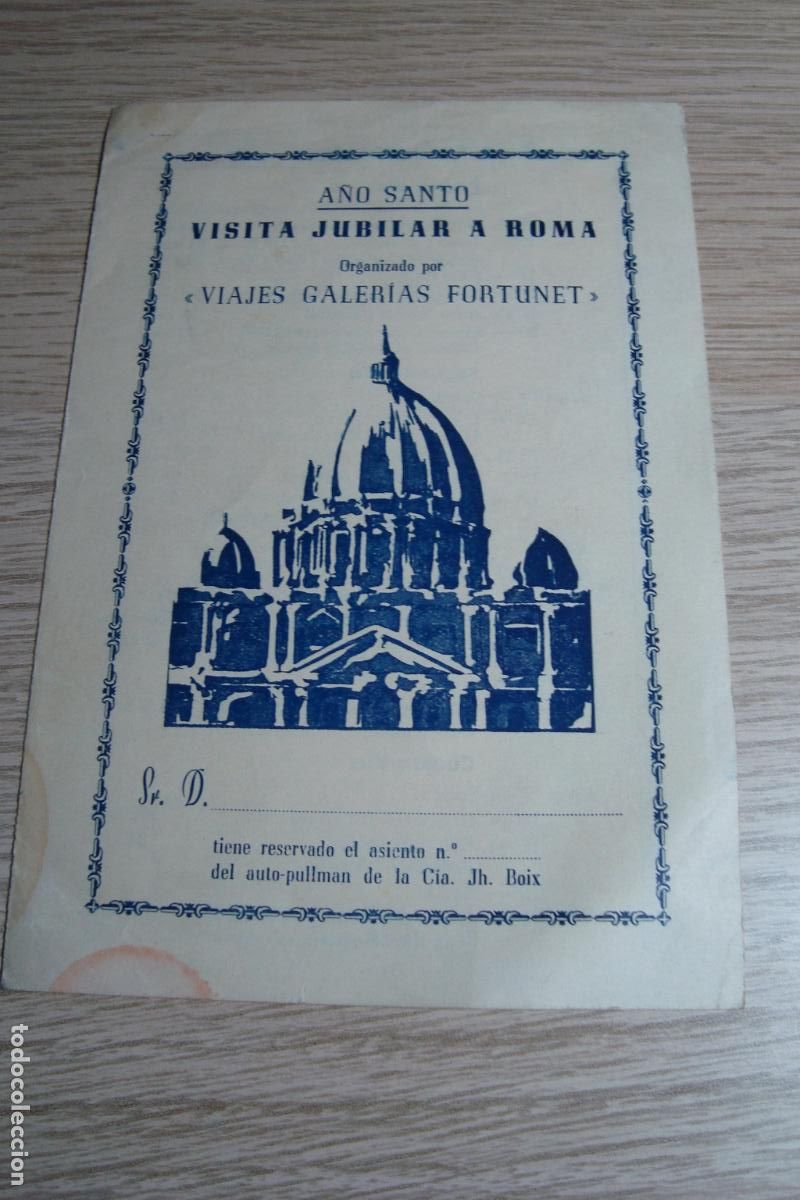 Coleccionismo: ANTIGUO PROGRAMA VISITA JUBILAR A ROMA A&Ntilde;O SANTO. GALERIAS FORTUNET FIGUERAS1950