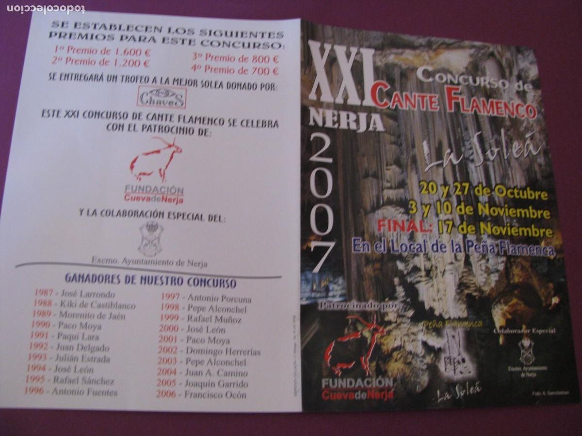 Coleccionismo: Folleto XXI Concurso de Cante Flamenco La Solea. Nerja noviembre 2007