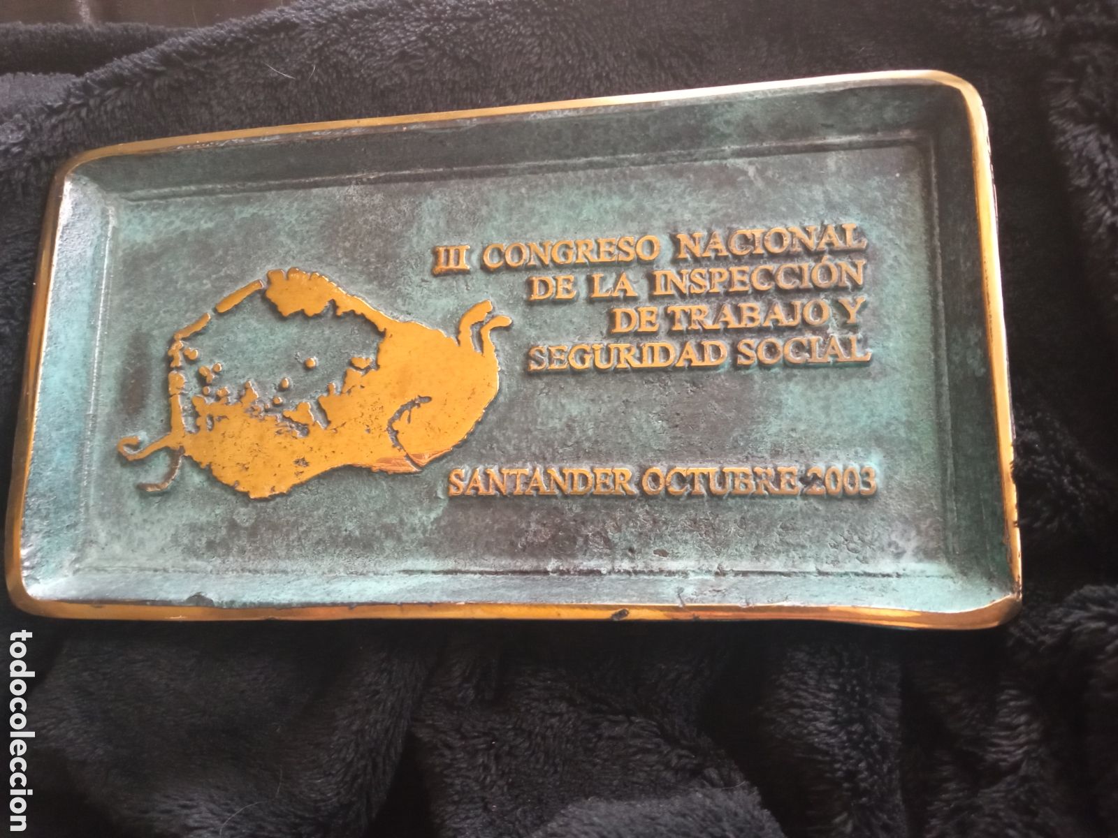 Coleccionismo: Bandeja tarjetera de bronce III Congreso Nacional de Ia Inspecci&oacute;n de trabajo y Seguridad Social
