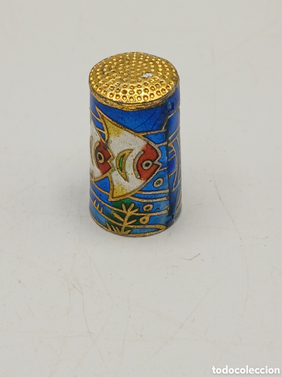 Coleccionismo: Dedal lat&oacute;n esmalte cloisonne - Foto 2