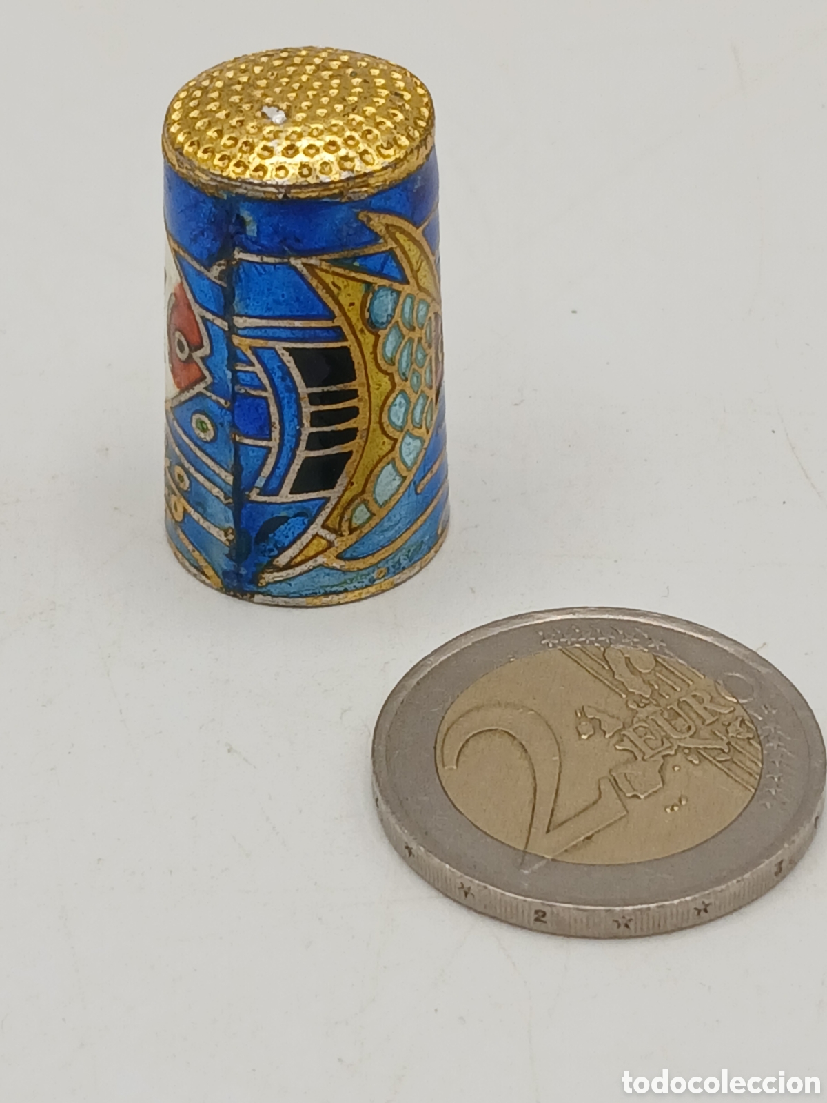 Coleccionismo: Dedal lat&oacute;n esmalte cloisonne - Foto 4