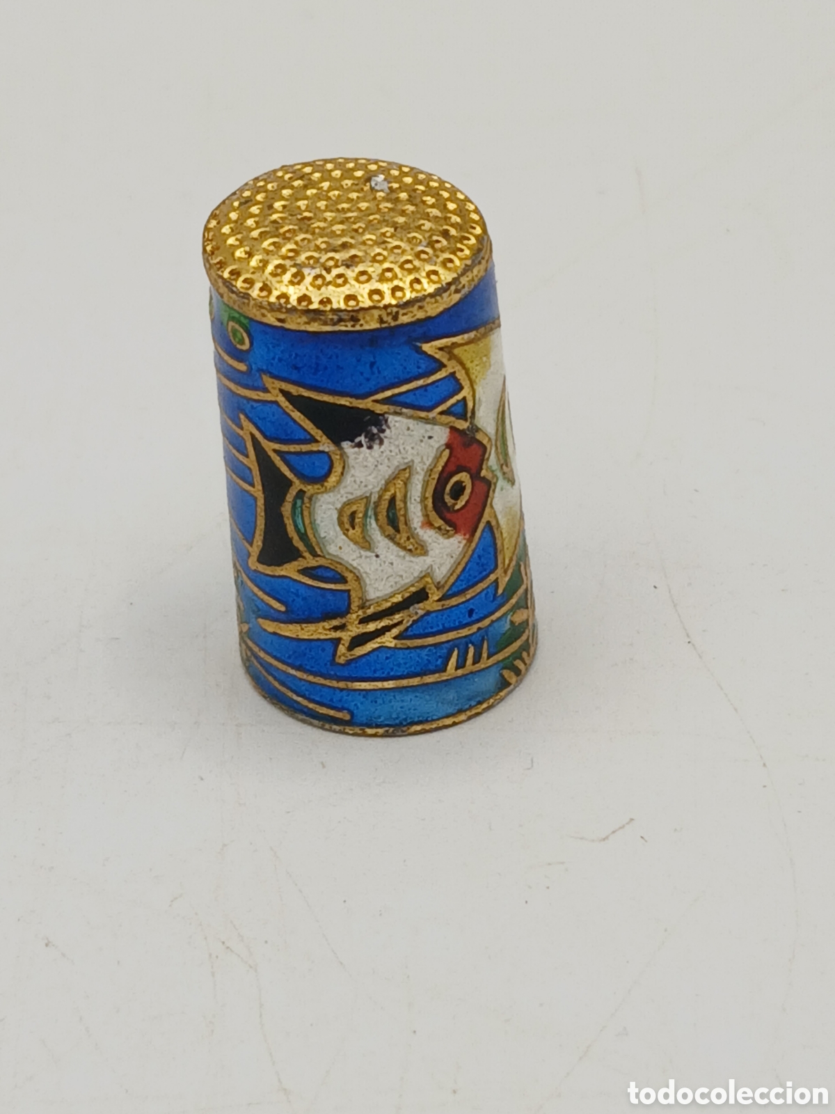 Coleccionismo: Dedal lat&oacute;n esmalte cloisonne - Foto 1