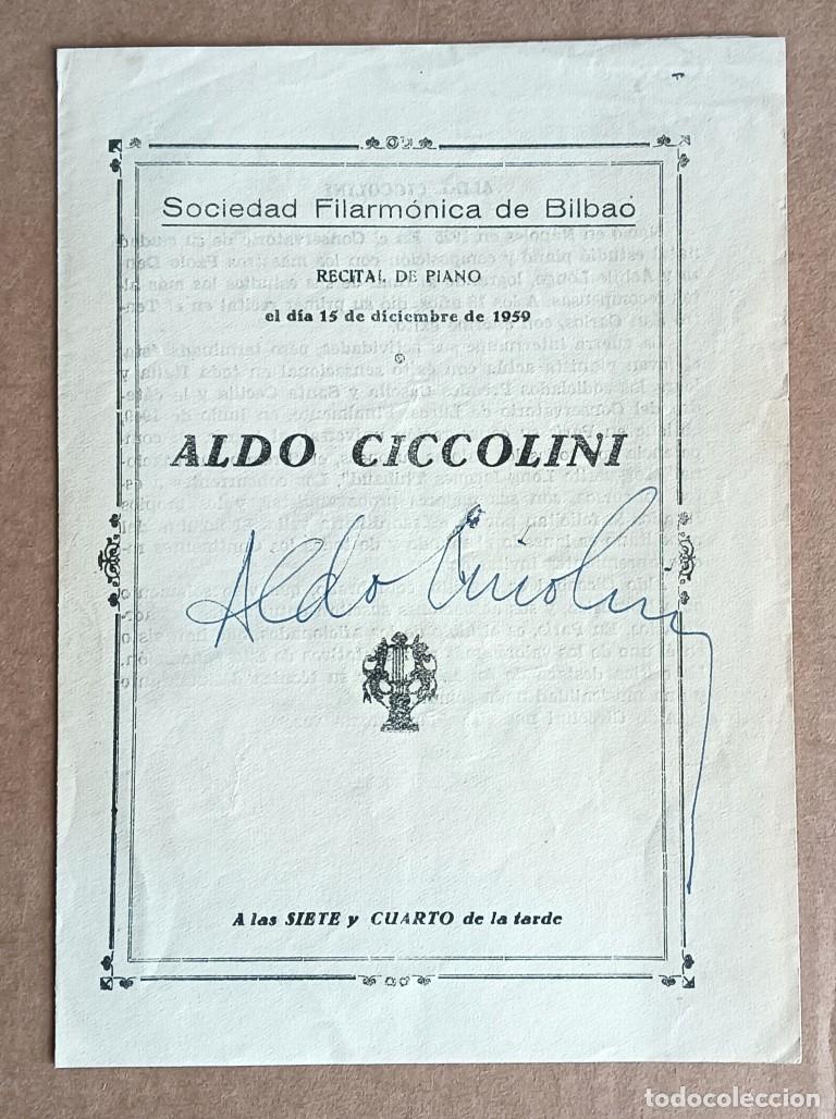 Collezionismo: Recital piano - Sociedad filarm&oacute;nica de Bilbao 1959 - ALDO CICCOLINI Firmado