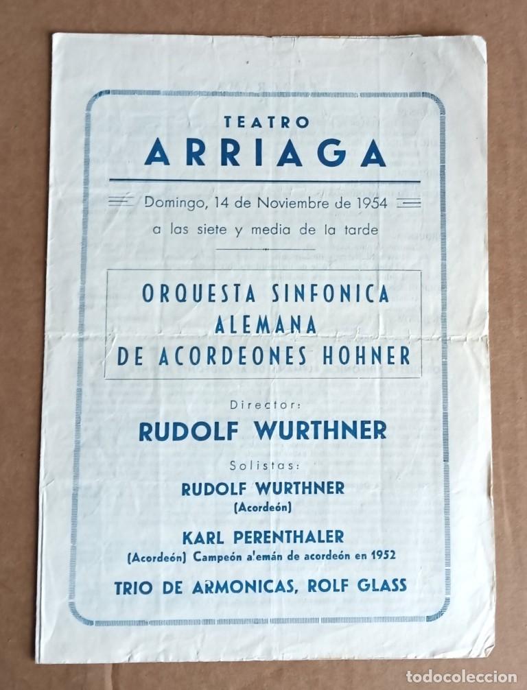 Coleccionismo: Programa TEATRO ARRIAGA 1954 - Por orquesta sinf&oacute;nica alemana de acordeones Hohner