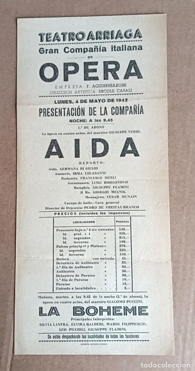 Collezionismo: Cartel TEATRO ARRIAGA 1942 - Temporada de &oacute;pera - AIDA