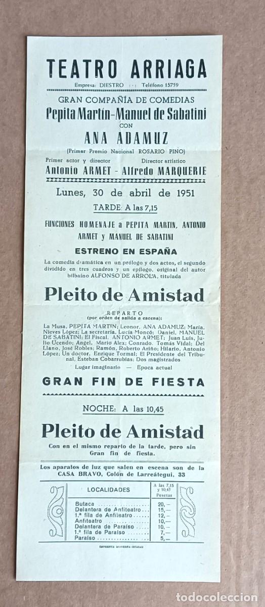Collezionismo: Cartel TEATRO ARRIAGA 1951 - RITO DE ADMINISTRAD