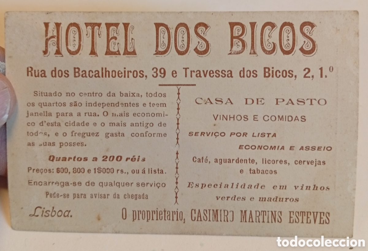 Coleccionismo: Antiguo Hotel dos Bicos Lisboa ( Portugal) antigua tarjeta publicidad