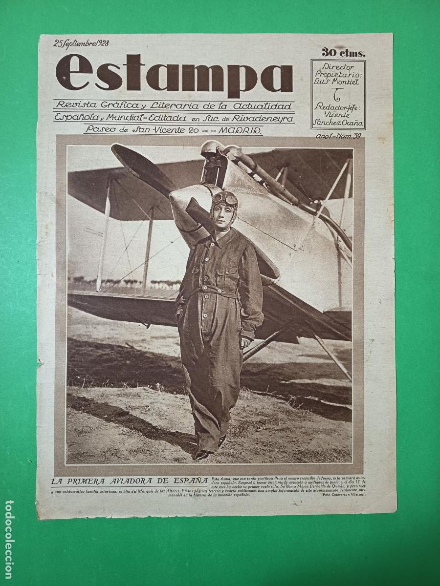 Coleccionismo: LA PRIMERA AVIADORA ESPA&Ntilde;OLA MAR&Iacute;A BERNALDO DE QUIROS - JUAN D LA CIERVA EN SU AUTOGIRO - 25/09/1928