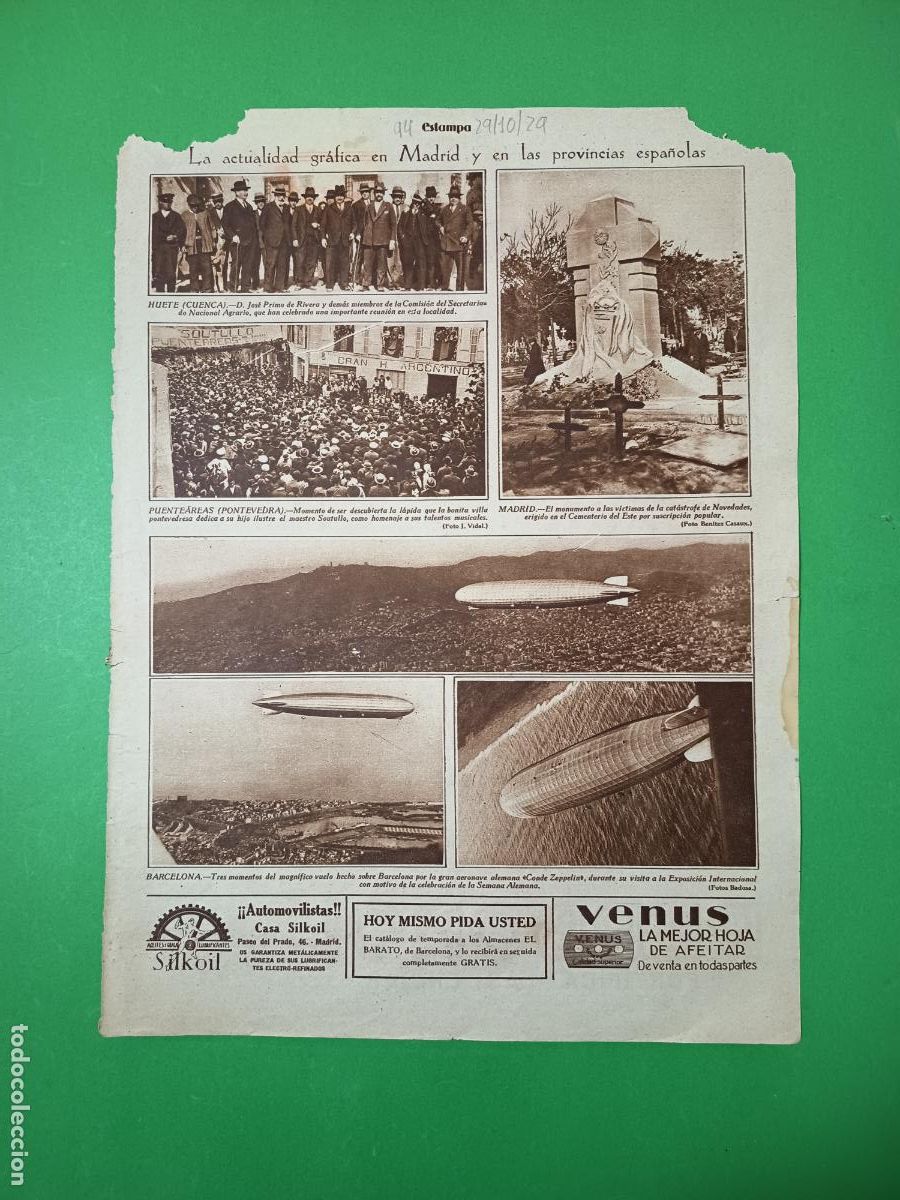 Coleccionismo: VUELO DEL DIRIGIBLE CONDE ZEPPELLIN SOBRE BARCELONA - PUENTEAREAS - HUETE - 29/10/1929