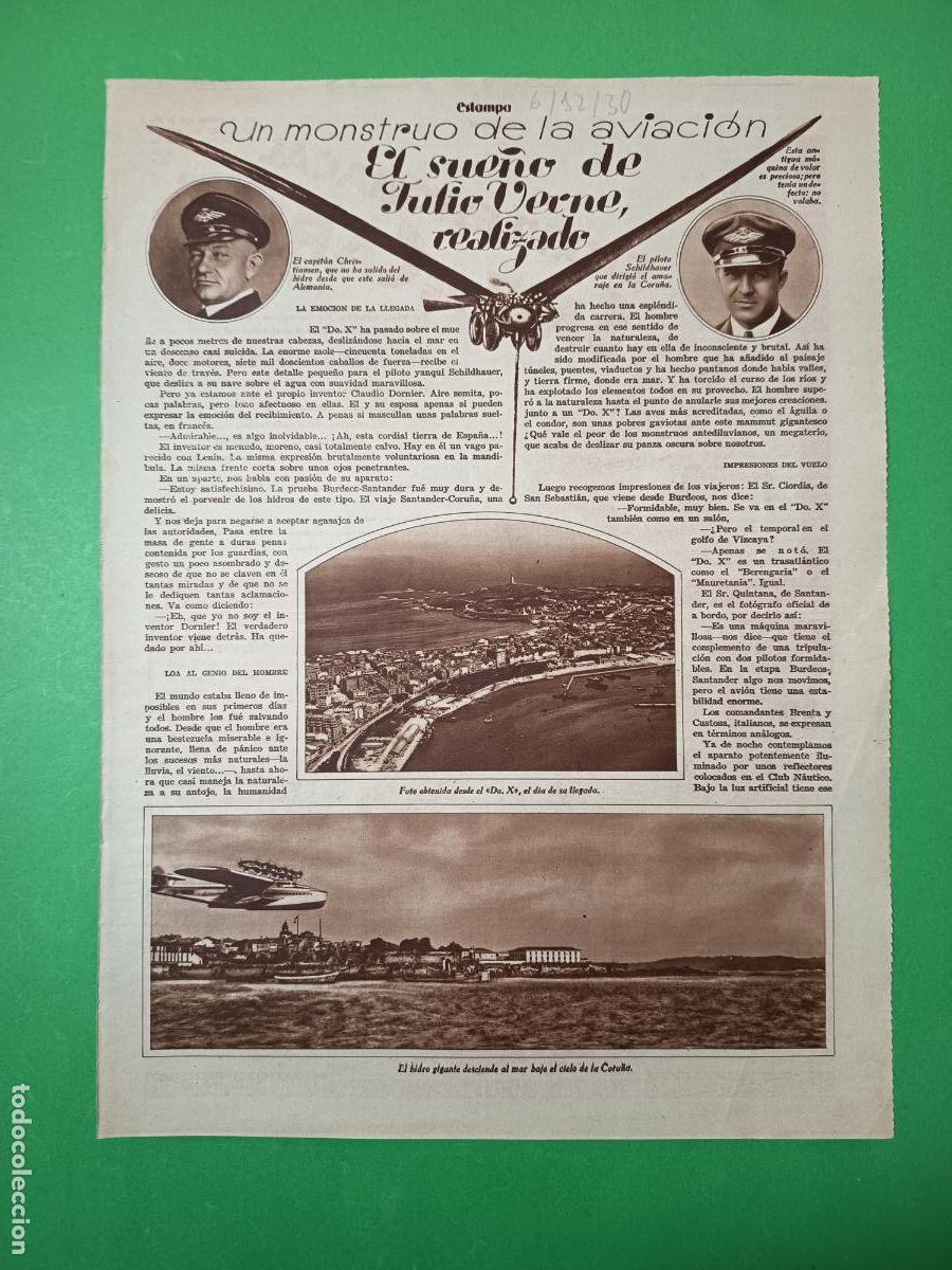 Coleccionismo: EL HIDROAVION GIGANTE Do.X AMARA EN LA CORU&Ntilde;A - 06/12/1930