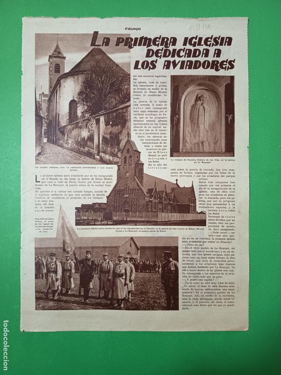 Coleccionismo: LA PRIMERA IGLESIA DEDICADA A LOS AVIADORES EN LE BOURGET - 13/01/1934