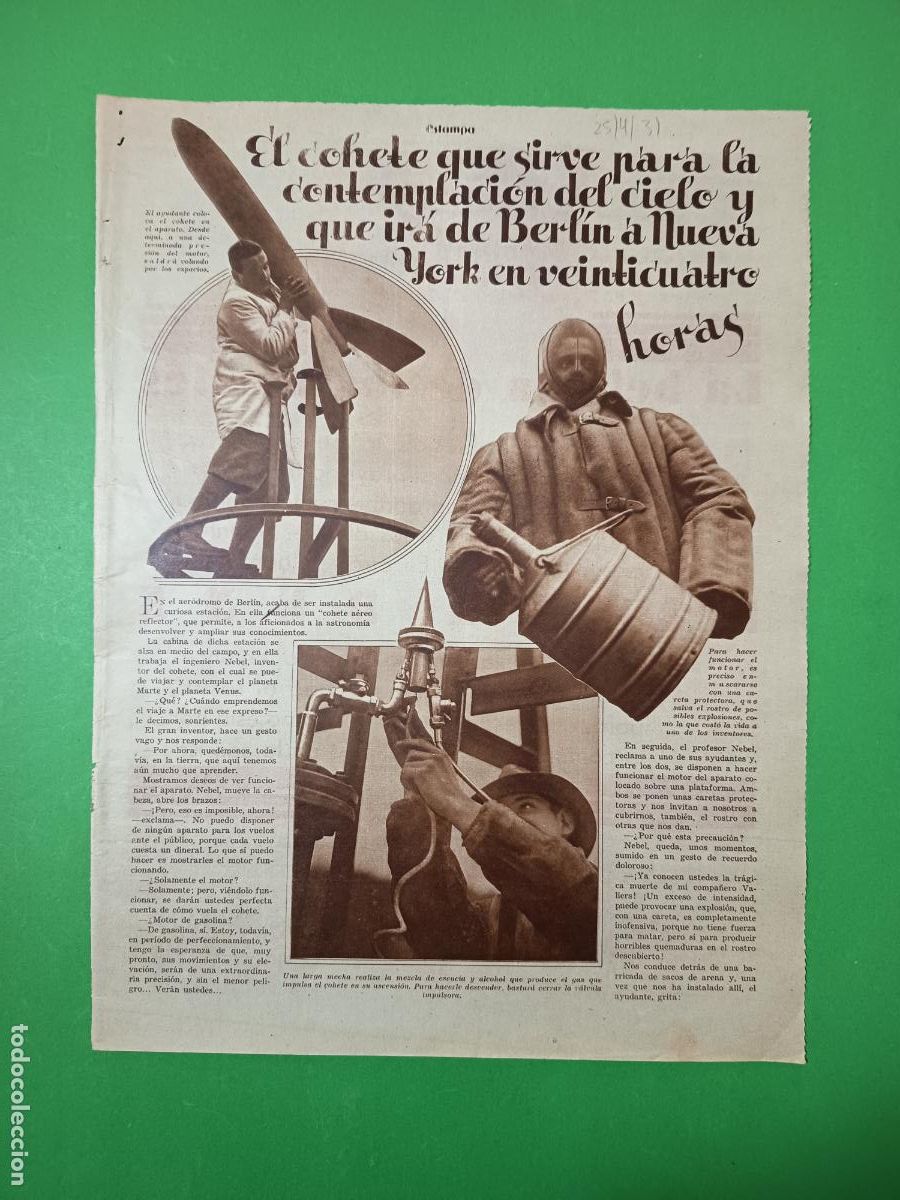 Coleccionismo: COHETE DE MADRID A NUEVA YORK EN 24 HORAS - 25/04/1931