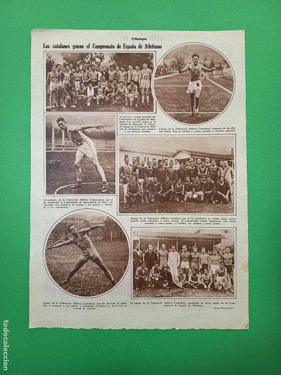 Coleccionismo: CAMPEONATO DE ESPA&Ntilde;A DE ATLETISMO CATALUNYA VENCEDORA - 06/08/1932