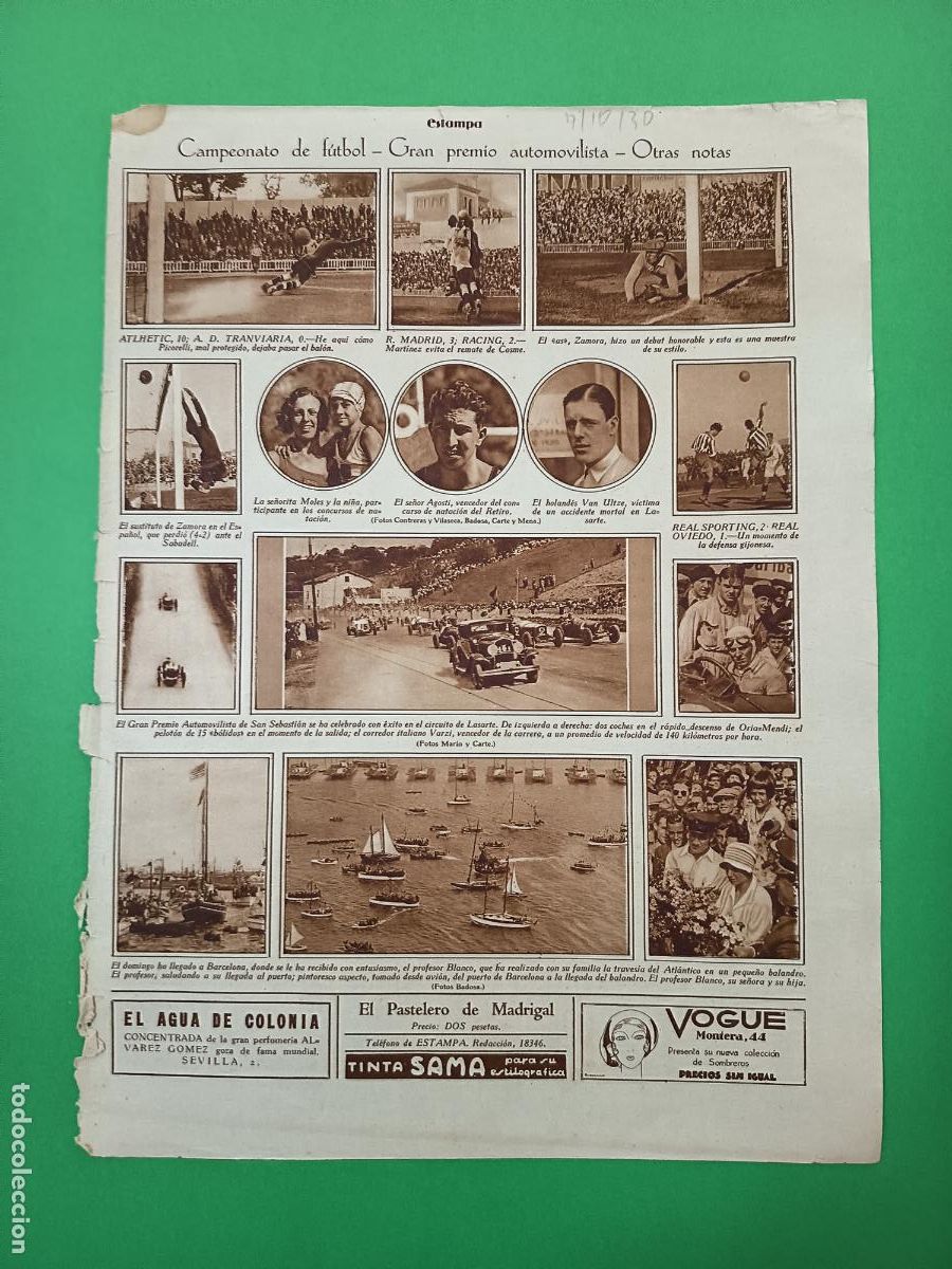 Coleccionismo: GRAN PREMIO AUTOMOVILISTA EN LASARTE - FUTBOL - BARCELONA LLEGADA A PUERTO DE BLANCO - 07/10/1930