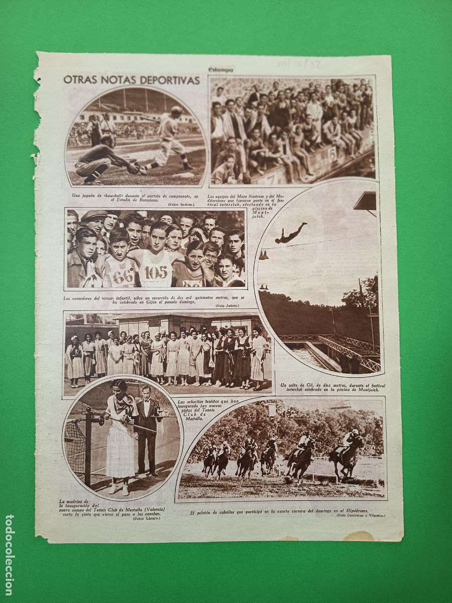 Coleccionismo: BASE BALL EN BARCELONA - TENIS CLUB DE MESTALLA - FESTIVAL INTERCLUB PISCINAS MONTJUICH - 29/10/1932