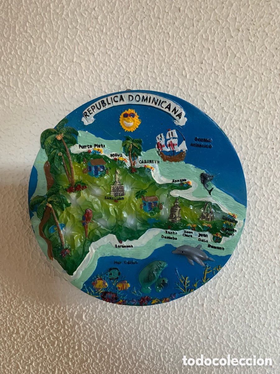 Sammeln: Plato decorativo Rep&uacute;blica Dominicana mapa en relieve 18 cm