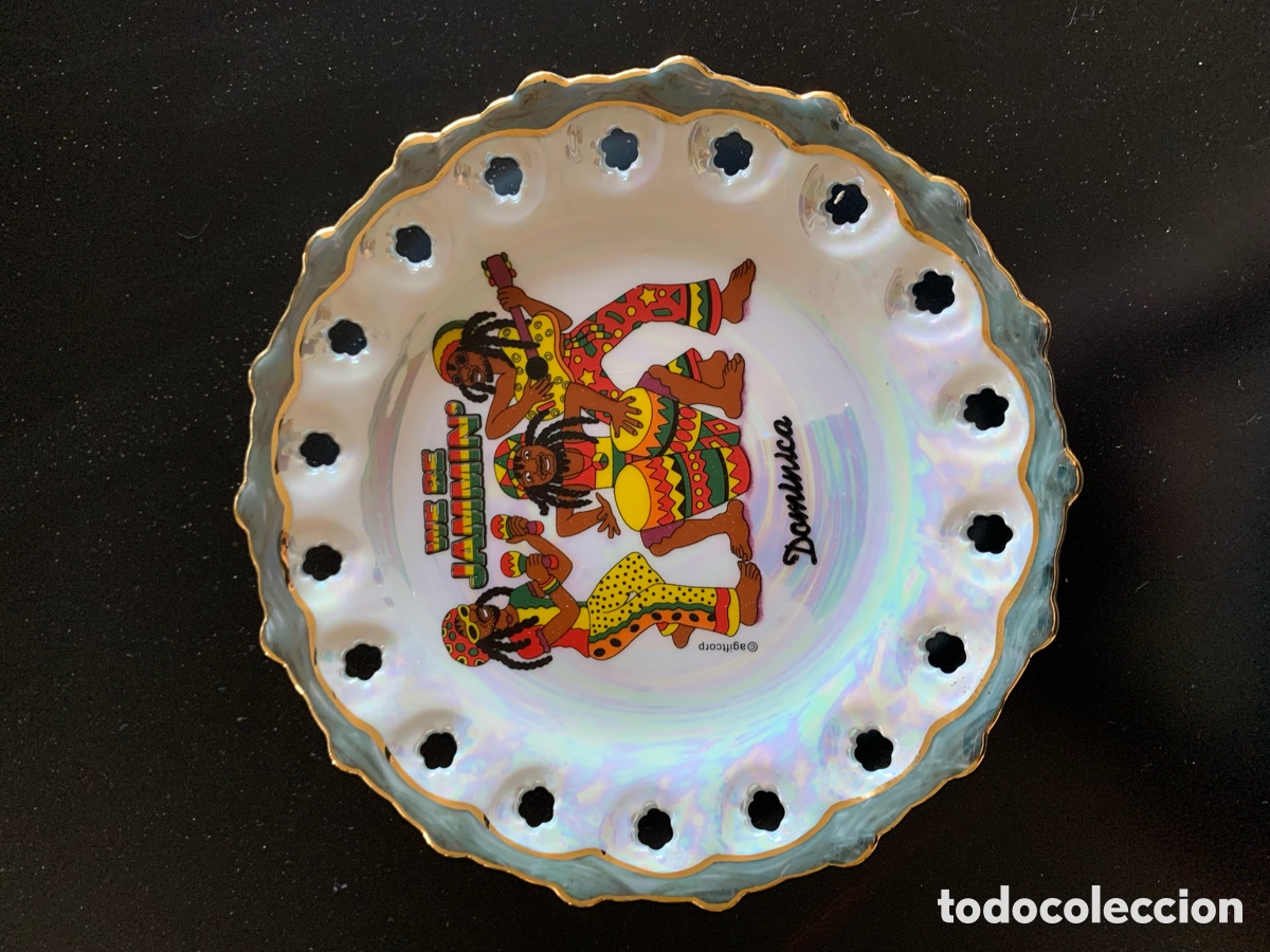 Sammeln: Plato decorativo reggae Dominica porcelana 18 cm &ndash; estilo caribe&ntilde;o iridiscente pared