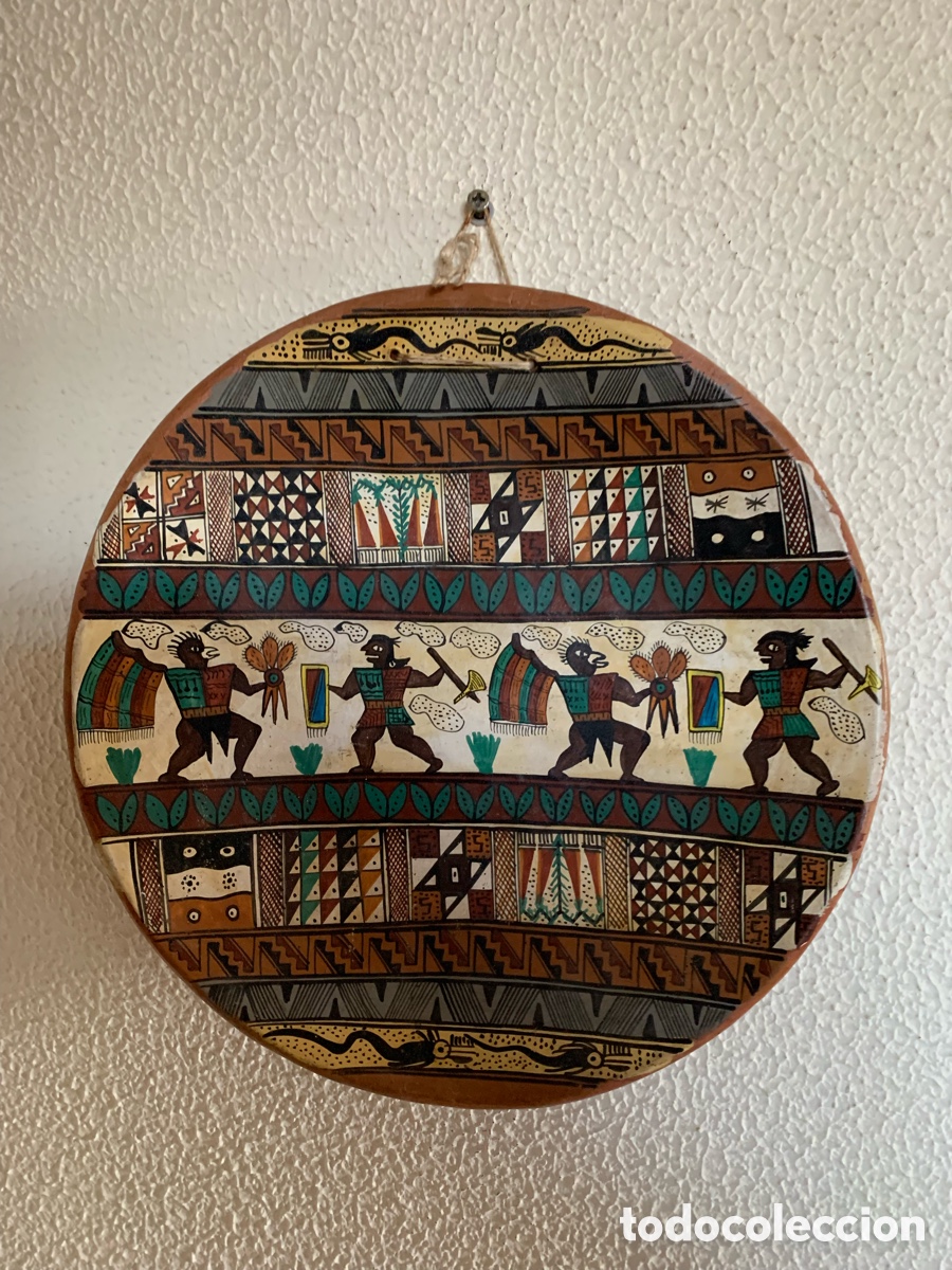 Colecionismo: Plato &eacute;tnico peruano en cer&aacute;mica 25 cm &ndash; decoraci&oacute;n boho tribal &ndash; hecho a mano