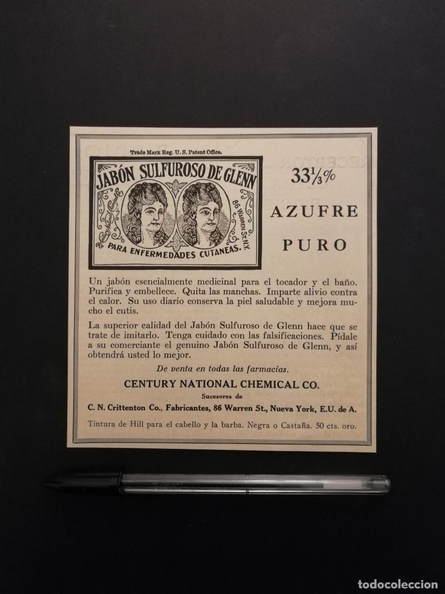 Coleccionismo: ANTIGUO ANUNCIO ENCARTONADO - JABON SULFUROSO DE GLENN - AZUFRE PURO - MEDICINA