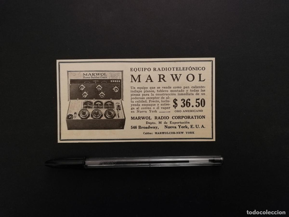 Coleccionismo: ANTIGUO ANUNCIO ENCARTONADO - EQUIPO RADIOTELEFONICO MARWOL - publicidad RADIO