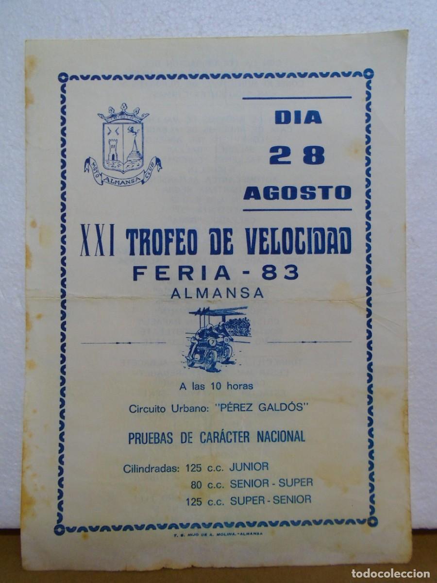Coleccionismo: ALMANSA(ALBACETE)XXI TROFEO DE VELOCIDAD,CIRCUITO URBANO&rdquo;PEREZ GALDOS&rdquo; 1983.
