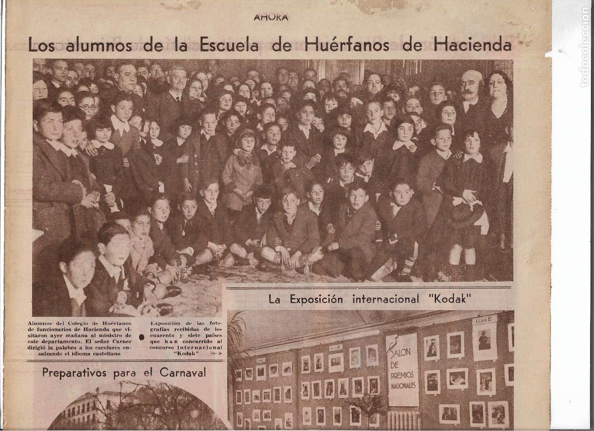 Coleccionismo: A&Ntilde;O 1932 RECORTE PRENSA ALUMNOS ESCUELA DE HUERFANOS DE FUNCIONARIOS DE HACIENDA MINISTRO CARNER