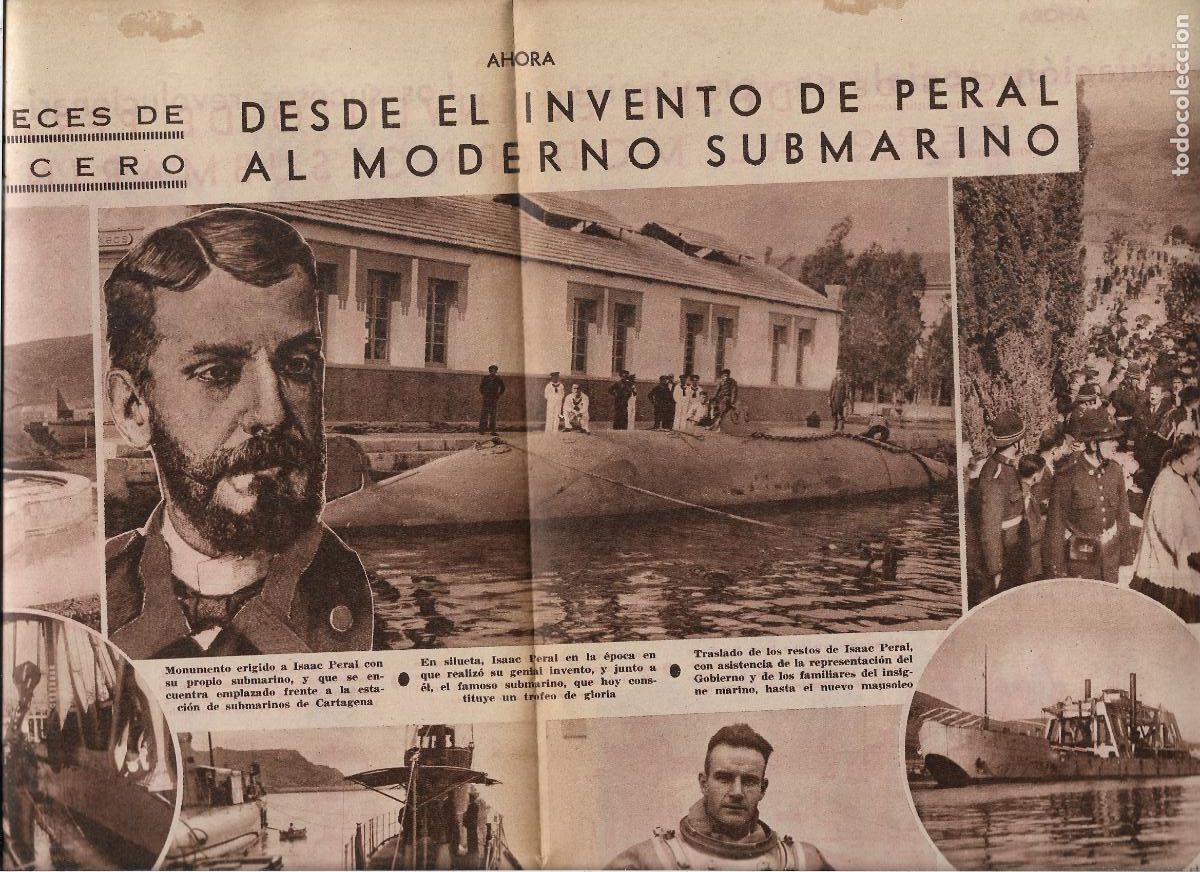 Coleccionismo: A&Ntilde;O 1932 RECORTE PRENSA SUBMARINOS ISAAC PERAL TRASLADO RESTOS A SU MAUSOLEO ESCUELA BUZO CARTAGENA