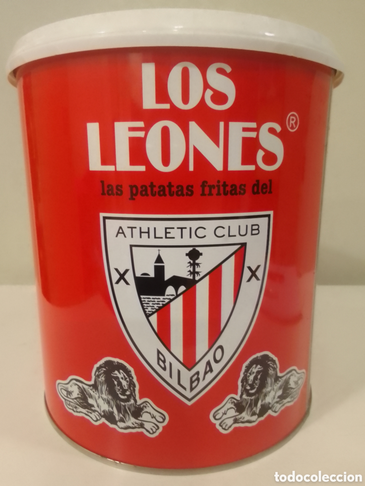 Coleccionismo: Cubo met&aacute;lico vac&iacute;o Patatas Fritas Los Leones Athletic Club Bilbao.