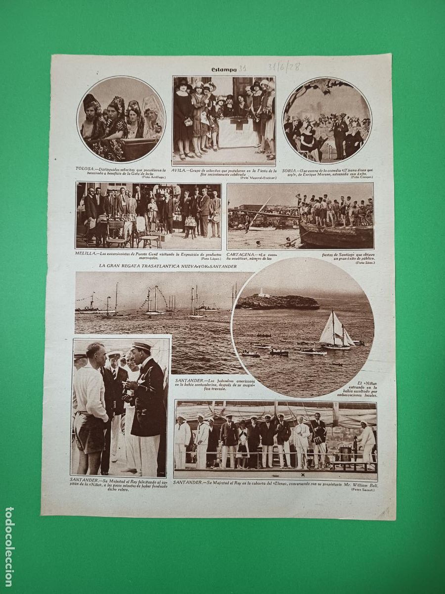 Coleccionismo: CARTAGENA LA CU&Ntilde;A ACUATICA - AVILA FIESTA DE LA FLOR - SANTANDER REGATA - 31/06/1928