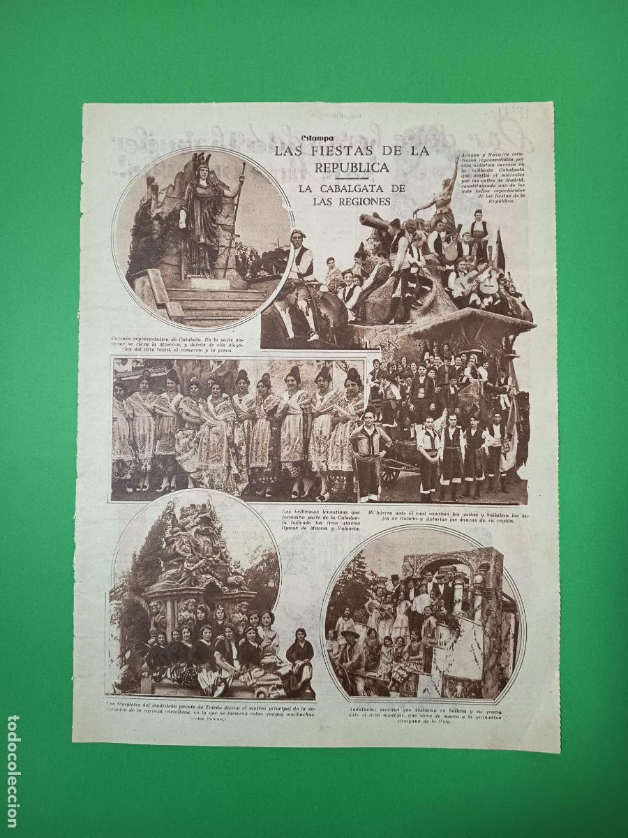 Coleccionismo: FIESTAS DE LA REPUBLICA CABLGATA DE LAS REGIONES ASTURIAS CATALU&Ntilde;A LEVANTE TOLEDO - 07/06/1931