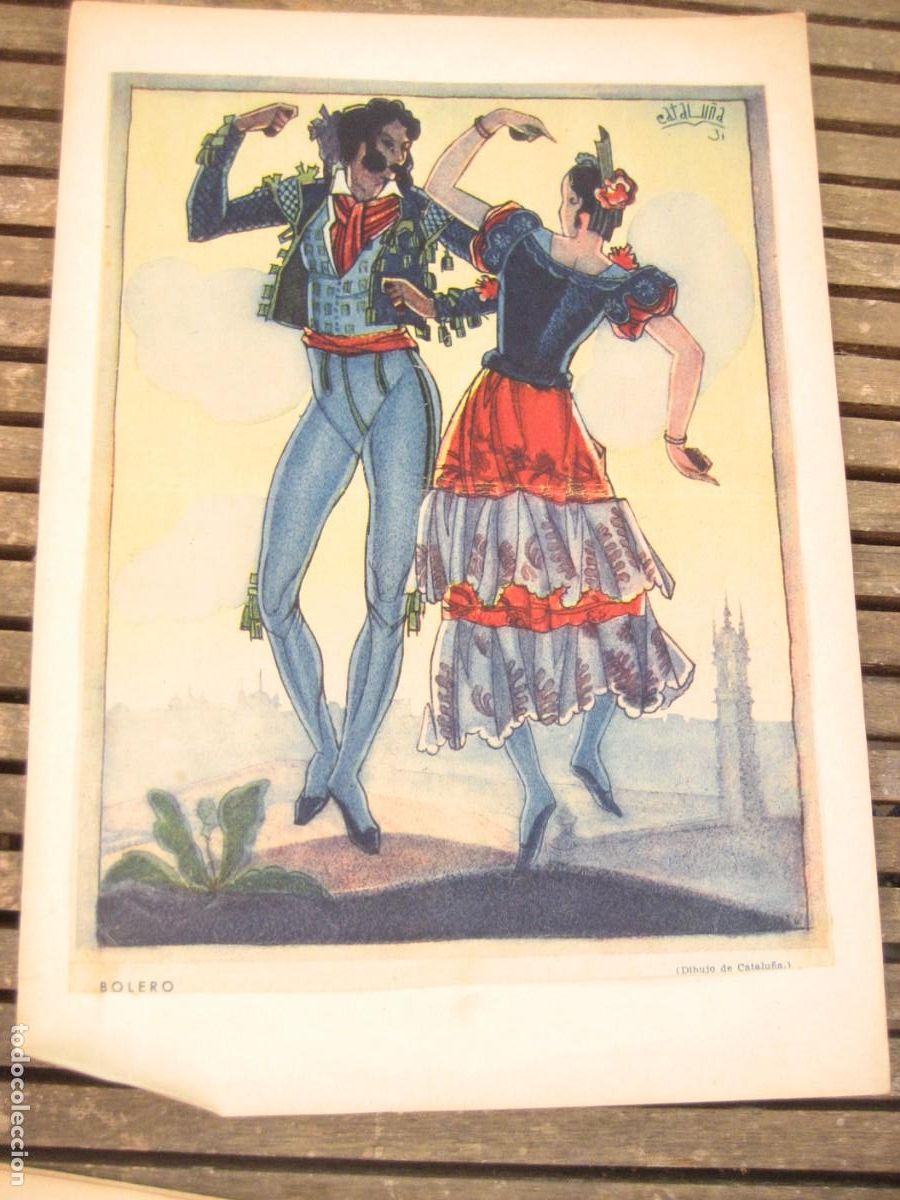 Coleccionismo: antigua lamina Bolero baile Catalu&ntilde;a . pegada en papel con sello Recull d'Art JMP recorte revista