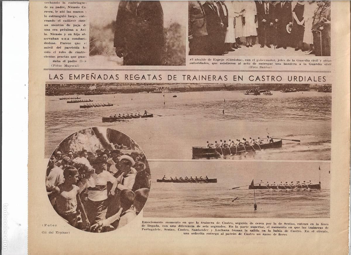 Coleccionismo: A&Ntilde;O 1932 RECORTE PRENSA CASTRO URDIALES REGATAS TRAINERAS TRAINERA DE CASTRO SESTAO PORTUGALETE
