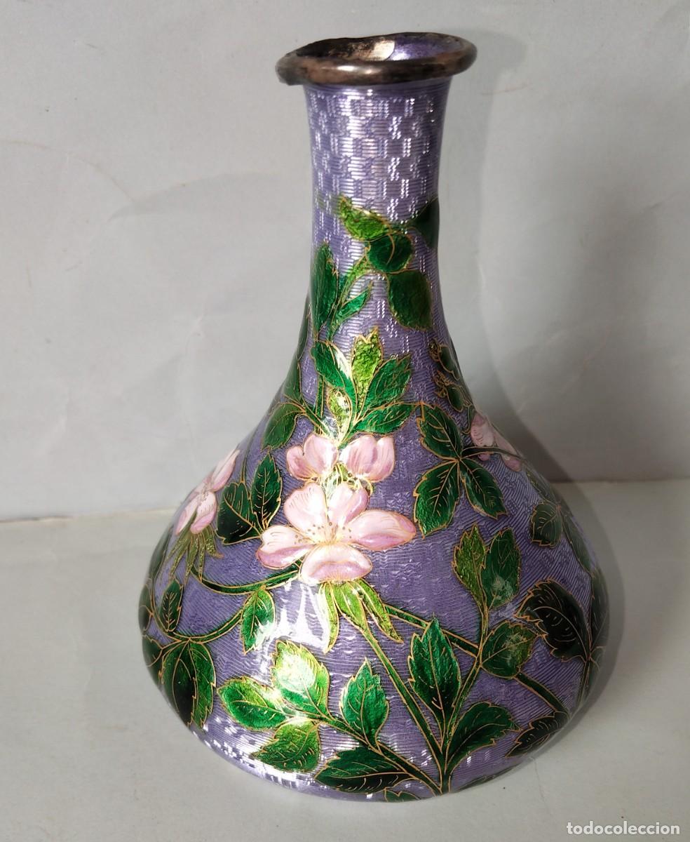 Coleccionismo: Jarr&oacute;n modernista pp SXX. De esmalte guilloche y plata