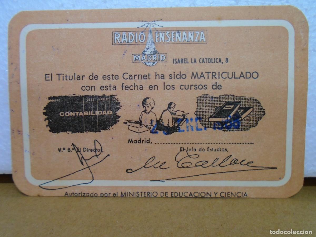 Coleccionismo: MADRID.RADIO ENSE&Ntilde;ANZA.CARNET DE MATRICULADO.ALUMNA DE TORRENTE(VALENCIA) 1968.