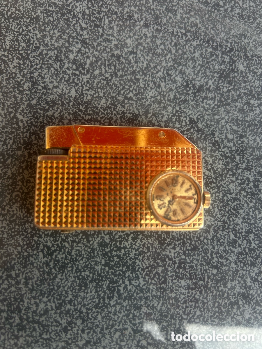 Coleccionismo: Mechero DIPLOMAT dorado con reloj