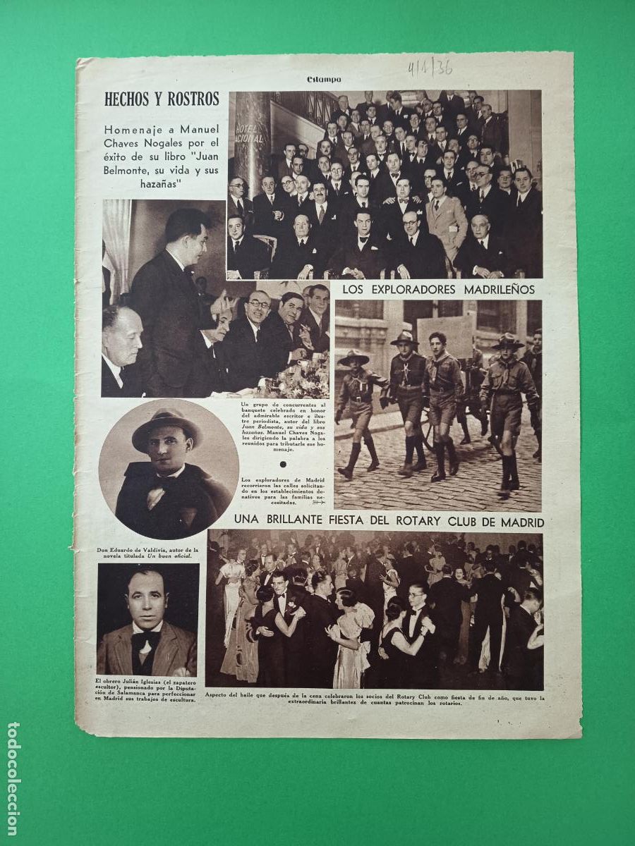 Coleccionismo: HOMENAJE A MANUEL CHAVES NOGALES - LOS EXPLORADORES MADRILE&Ntilde;OS - ROTARY CLUB - 04/01/1936