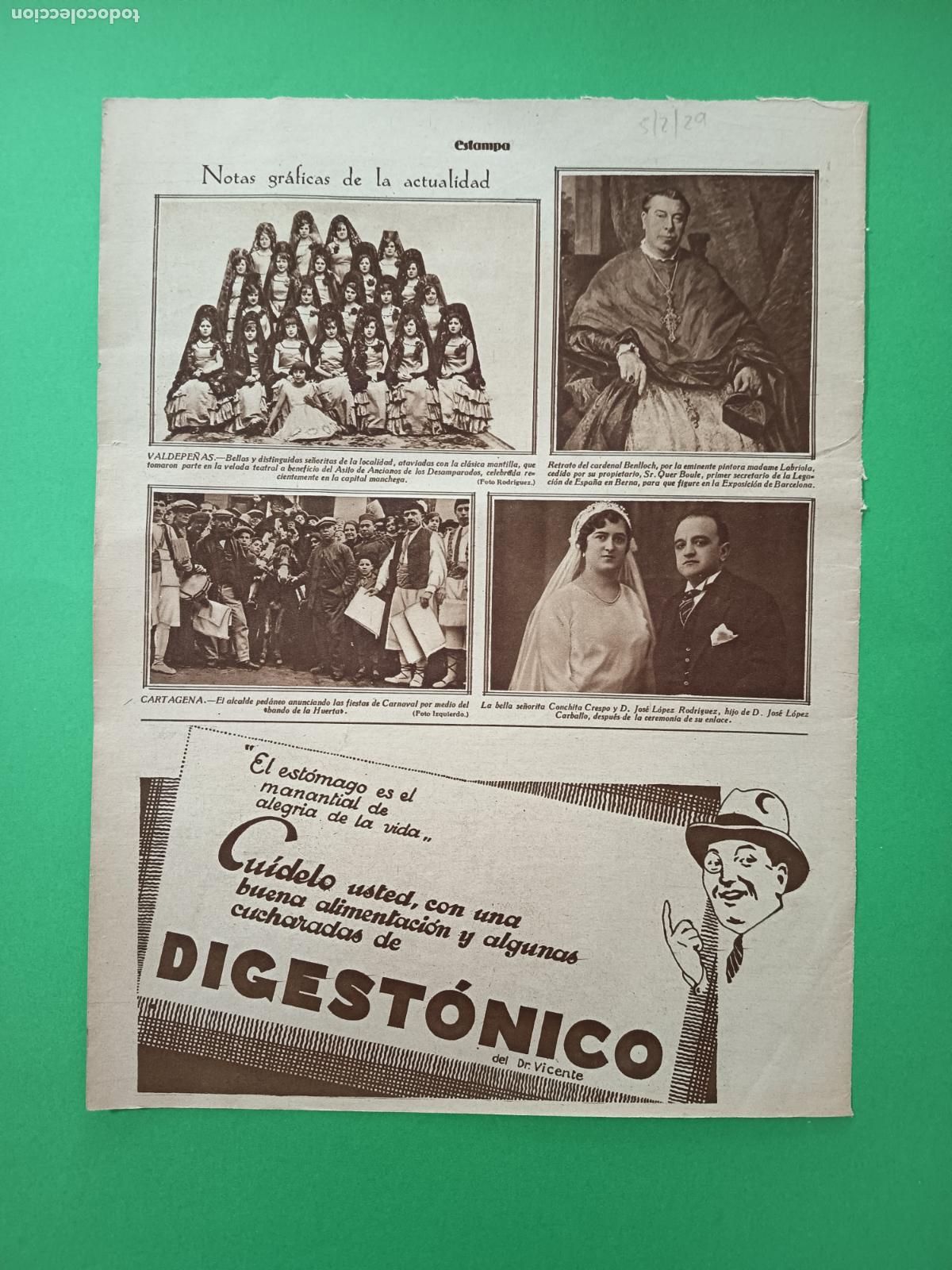 Coleccionismo: VALDEPE&Ntilde;AS SE&Ntilde;ORITAS ATAVIADAS CON MANTILLAS - CARTAGENA BANDO DE LA HUERTA - 05/02/1929
