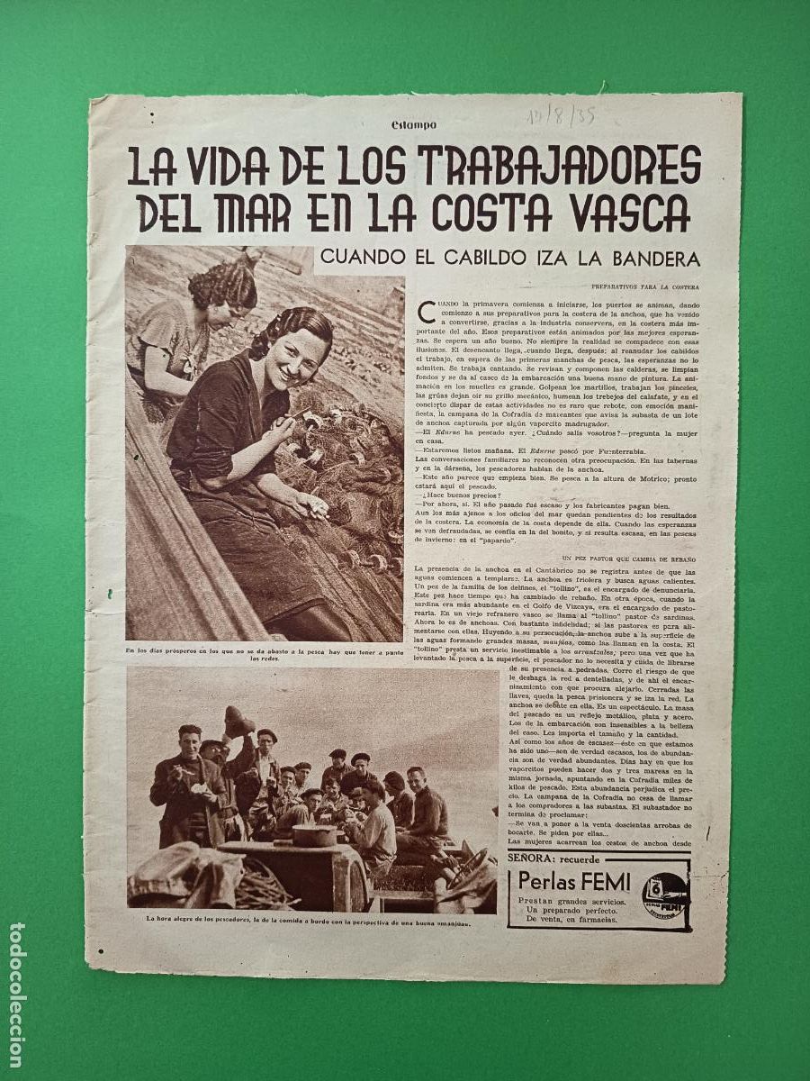 Coleccionismo: VIDA DE LOS TRABAJADORES DEL MAR EN LA COSTA VASCA - 17/08/1935