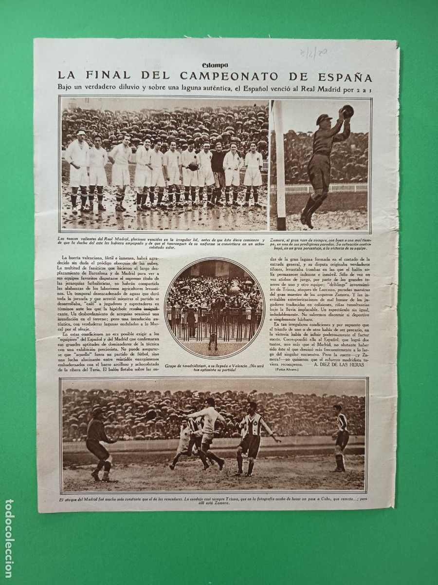 Coleccionismo: FINAL FUTBOL CAMPEONATO ESPA&Ntilde;A REAL MADRID 1 ESPA&Ntilde;OL 2 - SUCESOS DE CIUDAD REAL - 05/02/1929