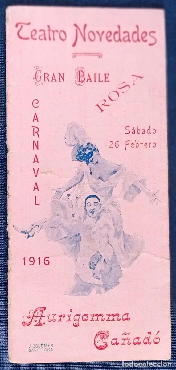 Coleccionismo: PROGRAMA DEL TEATRO NOVEDADES DE BARCELONA, PARA EL CARNAVAL DE 1916.