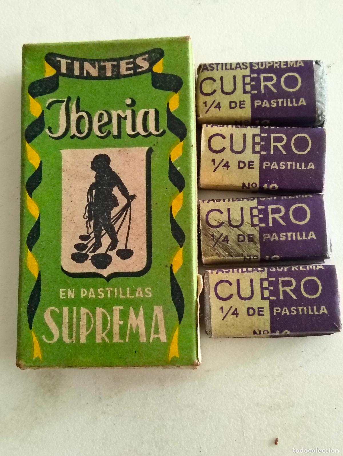 Coleccionismo: ANTIGUA CAJA COMPLETA, TINTES IBERIA EN PASTILLAS SUPREMA, N&ordm; 10 CUERO, MEDIDAS 4,5 X 8 X 1,5 CM