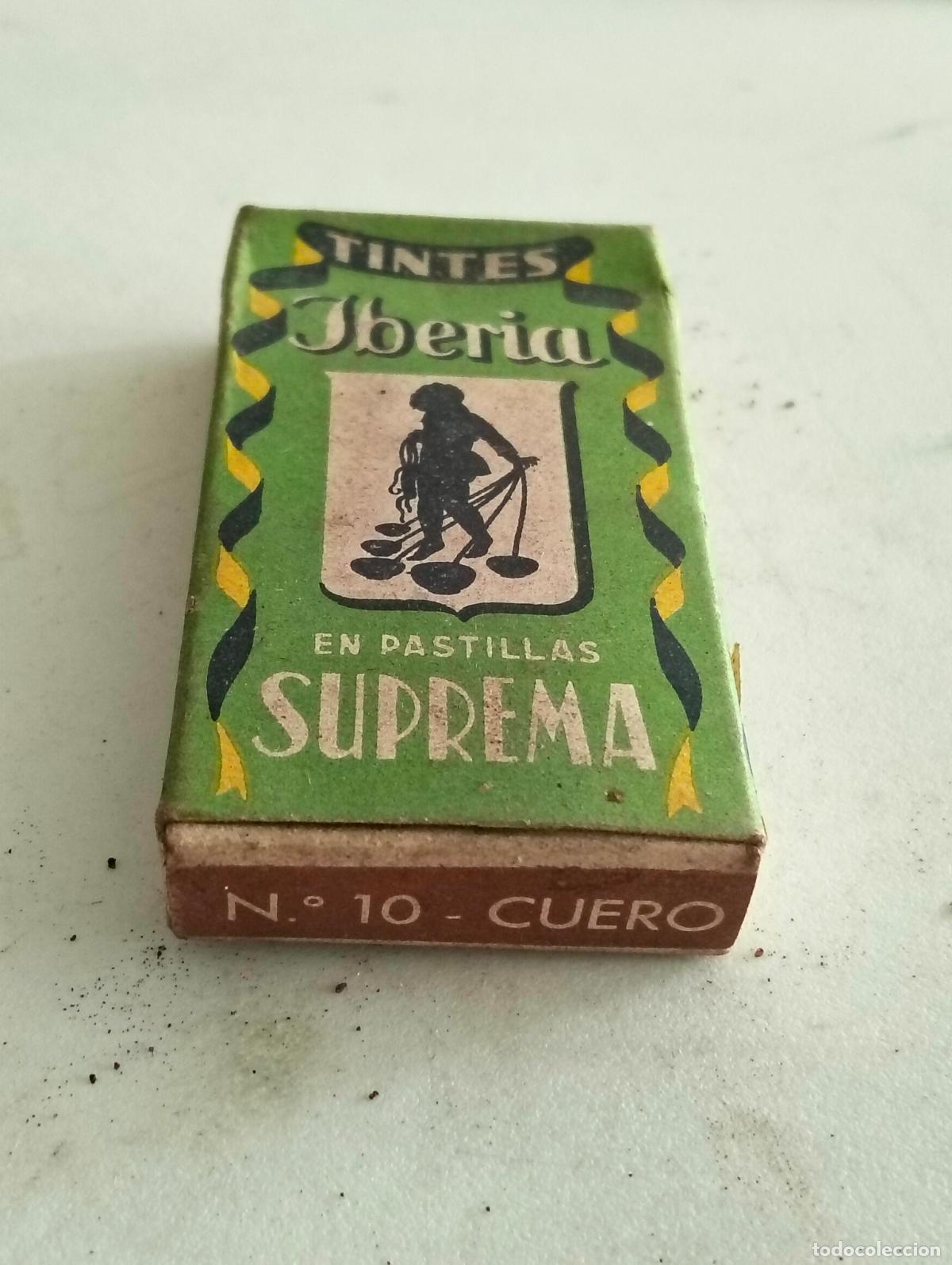 Coleccionismo: ANTIGUA CAJA COMPLETA, TINTES IBERIA EN PASTILLAS SUPREMA, N&ordm; 10 CUERO, MEDIDAS 4,5 X 8 X 1,5 CM
