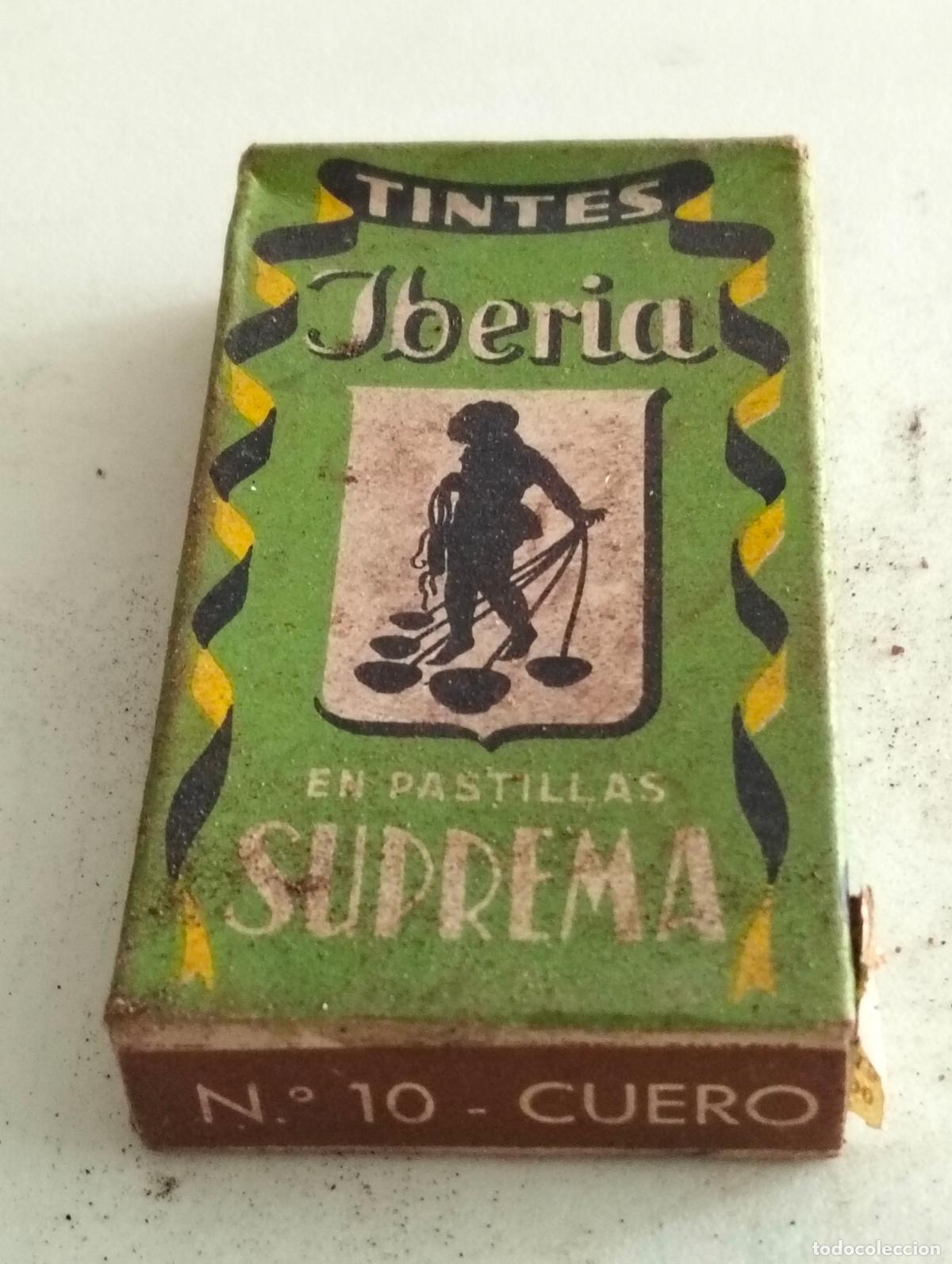 Coleccionismo: ANTIGUA CAJA COMPLETA, TINTES IBERIA EN PASTILLAS SUPREMA, N&ordm; 10 CUERO, MEDIDAS 4,5 X 8 X 1,5 CM