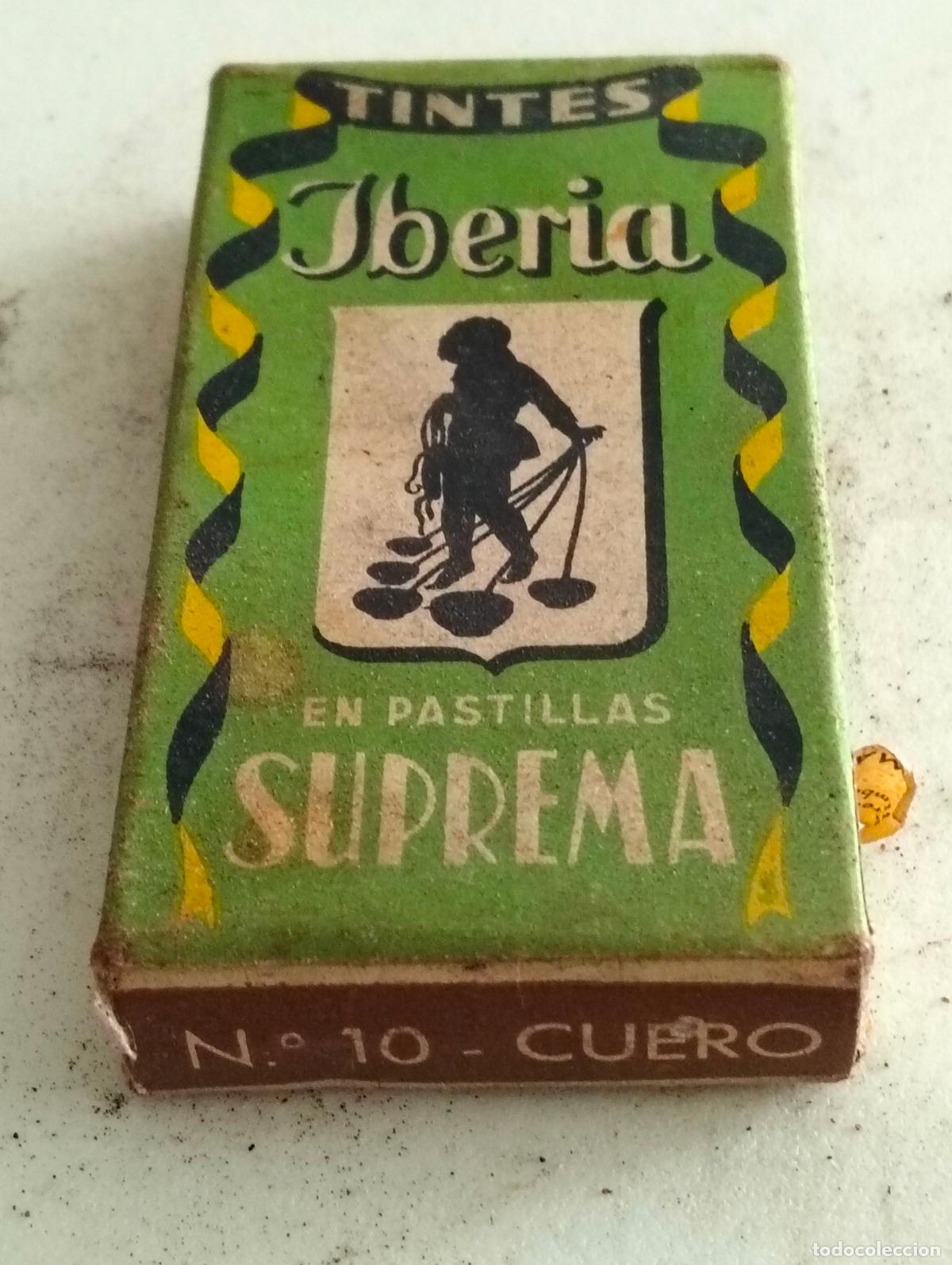 Coleccionismo: ANTIGUA CAJA COMPLETA, TINTES IBERIA EN PASTILLAS SUPREMA, N&ordm; 10 CUERO, MEDIDAS 4,5 X 8 X 1,5 CM